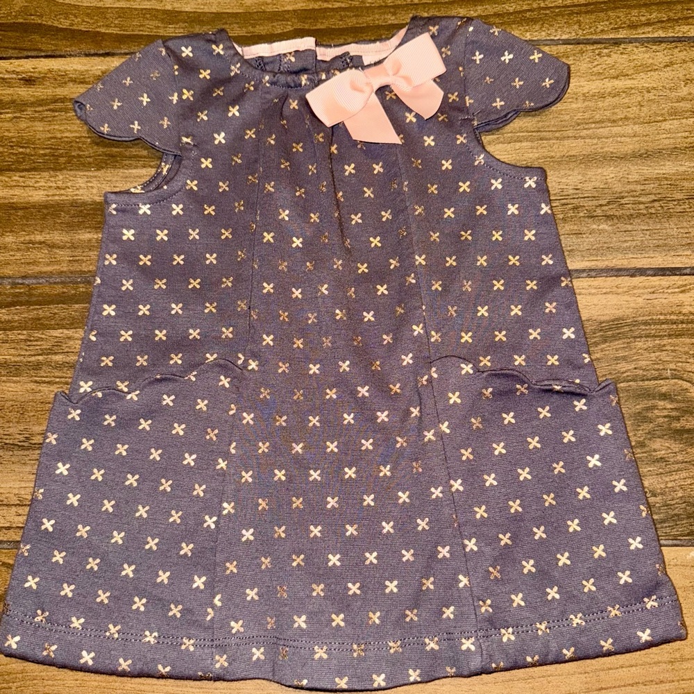 Catherine Malandrino Toddler Dress Grey w/Rose Gold X’s Peach Grosgain Bow Sz 24